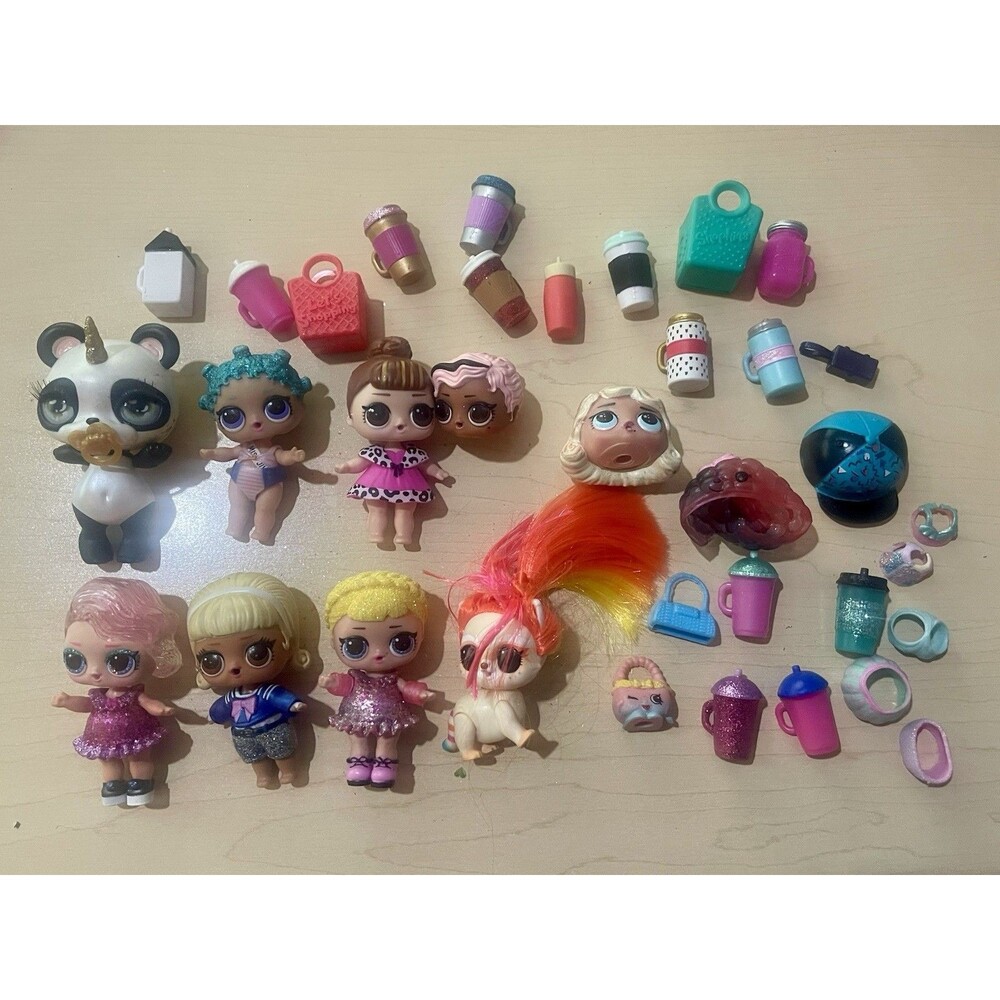 Lot of 5 LOL Dolls, 1 Pet & Accessories Poopsie Sparkly Critters BAMBOO Panda
